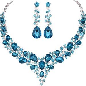 Women Austrian Crystal Necklace, Earrings Jewelry Set Gifts Wedding Accessories